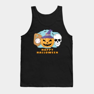 Happy Baseball Halloween - Spooky Skull and Pumpkin Tank Top